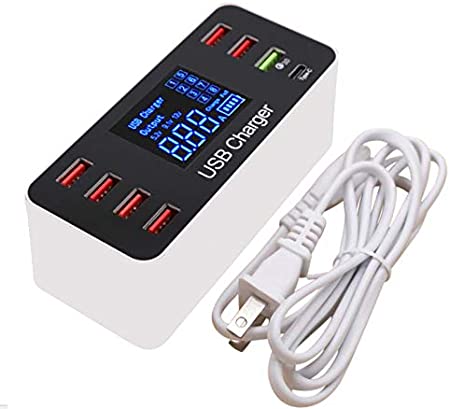 8 Port smart LED Display Charge QC + PD 60W